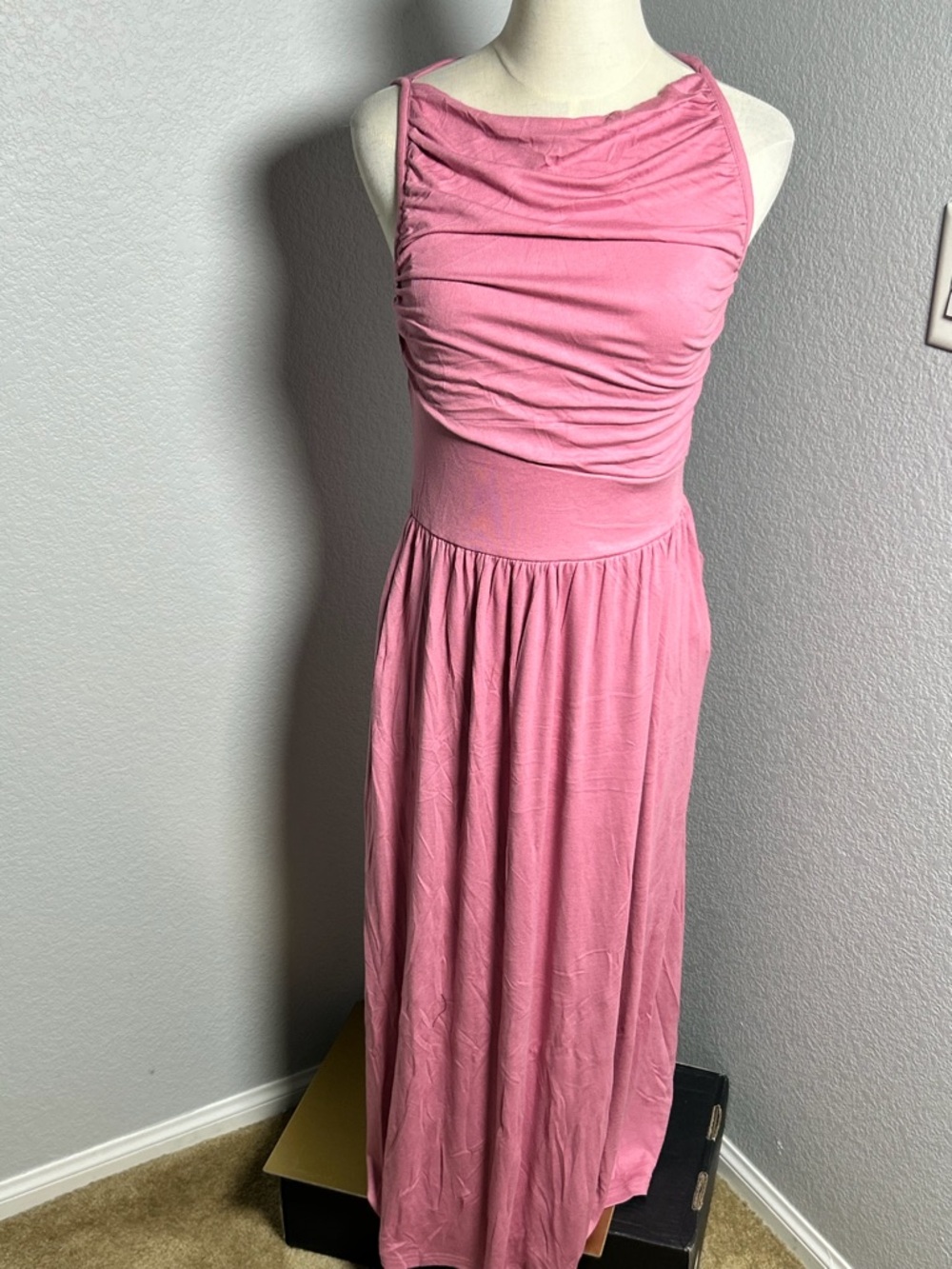 NWT-Summer Maxi Dress Spring Sleeveless Casual Ruched High Waisted Long Sundress - Picture 4 of 6